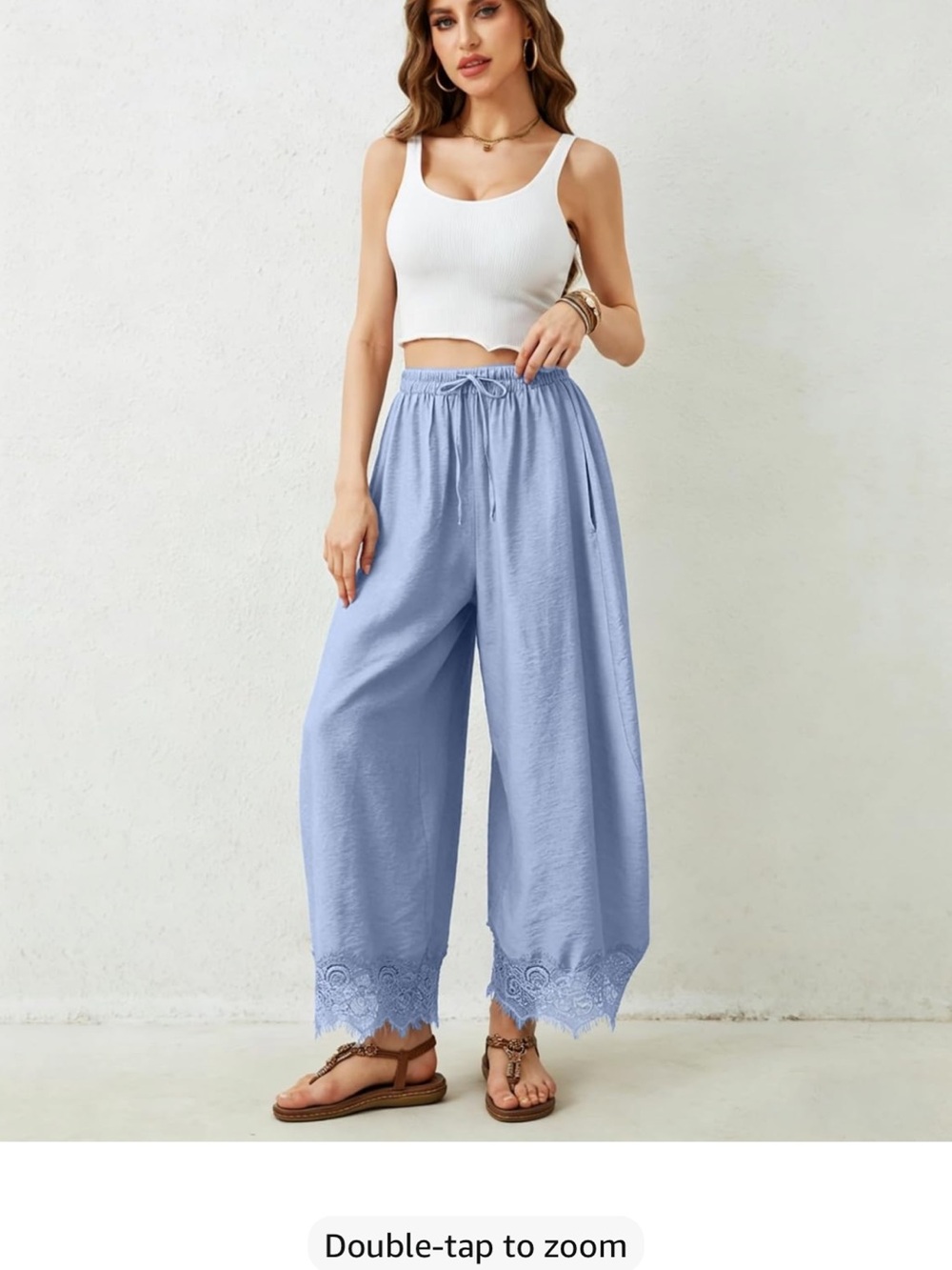 Amazon barrel bloomers, Women’s Light Blue Wide-Leg Lace Trim Pants S